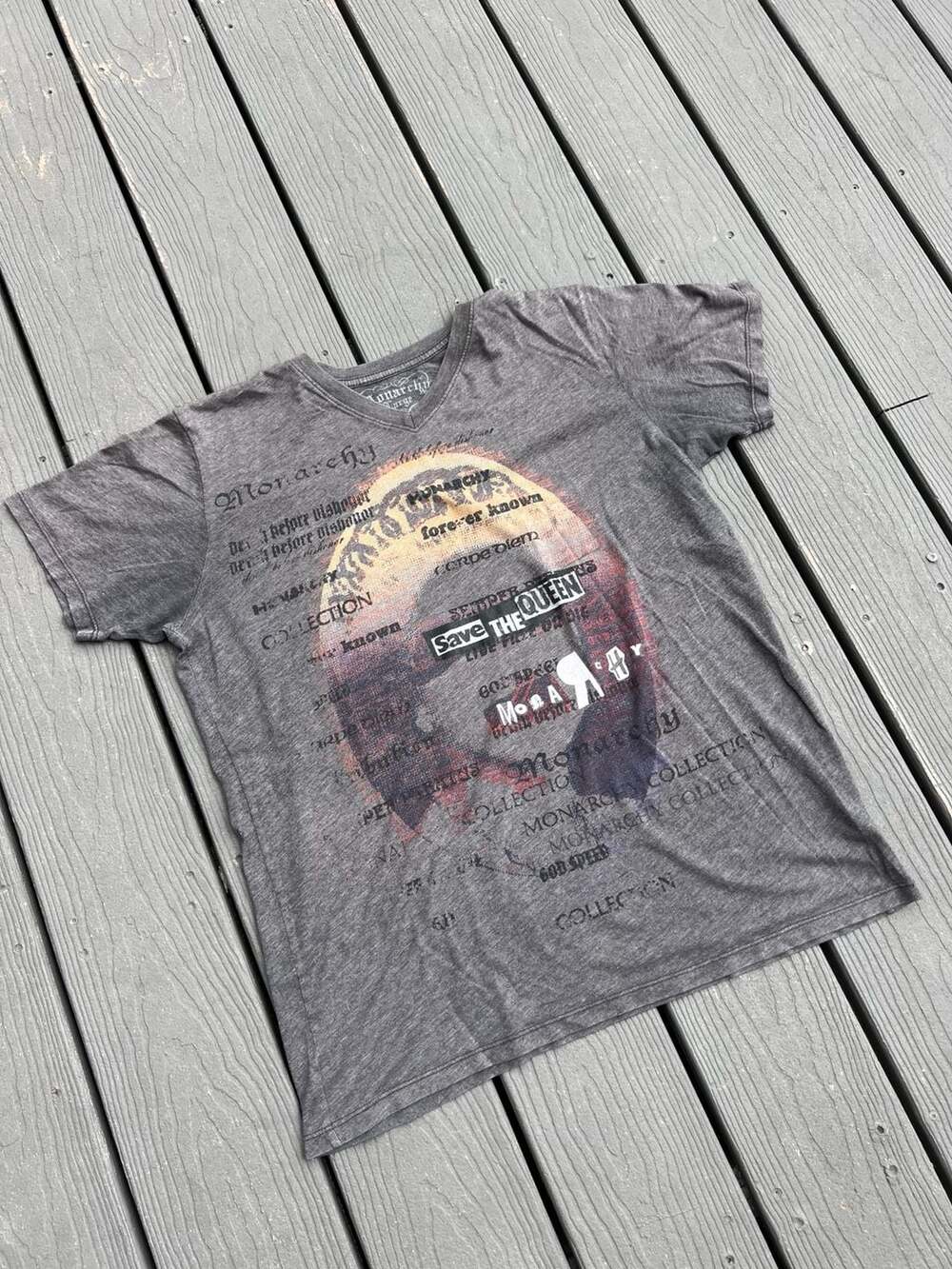 Monarchy Collection V-Neck Graphic T-Shirt 'Save the Queen' Design